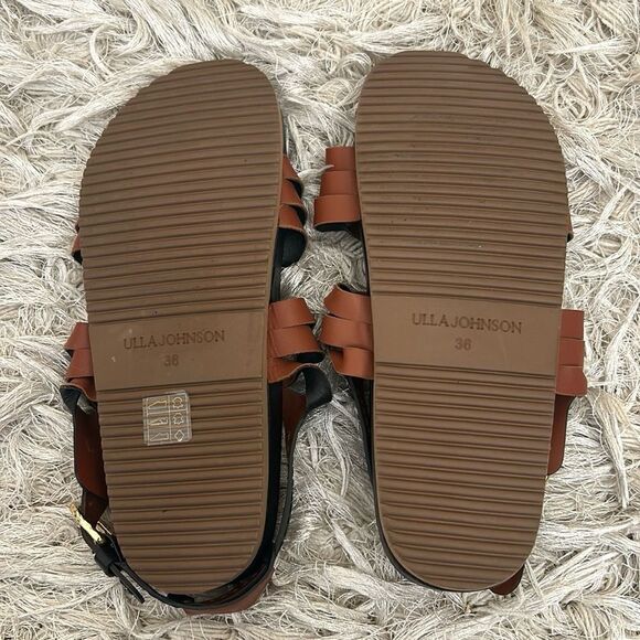 NWOB Ulla Johnson Alma Leather Twisted Contrast Sandals in Black/Cognac Sz 36/6 - Picture 11 of 12